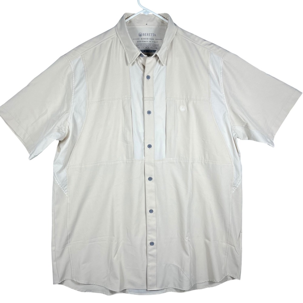 Beretta Shooting Shirt Mens L Beige Short Sleeve Vented Mesh Technical Tactical